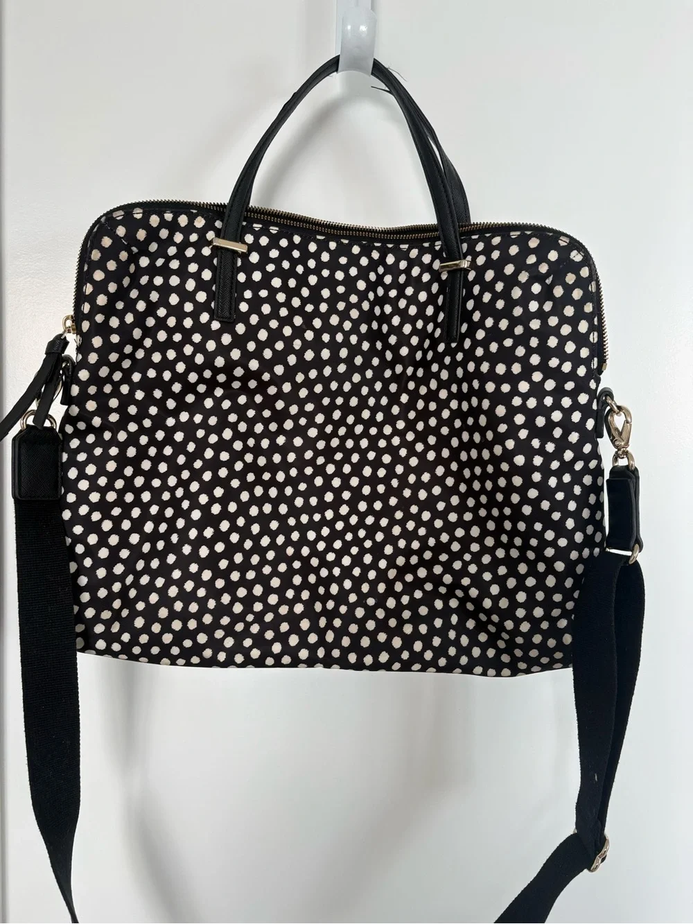 Kate Spade Spot Nylon Calista Laptop Bag, style WKRU1612, black/cream polka dot